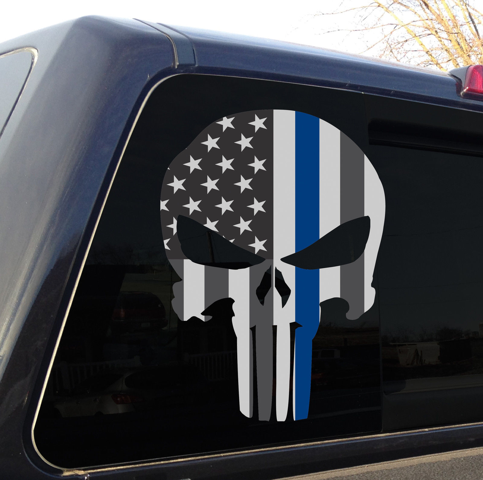 Punisher Schädel Polizei dünne blaue Linie amerikanische Flagge Aufkleber Aufkleber Grafik