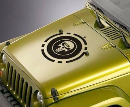 Punisher Circle Military Hood Vinyl Decal Sticker 25 Inch x 25 Inch for Jeep Wrangler