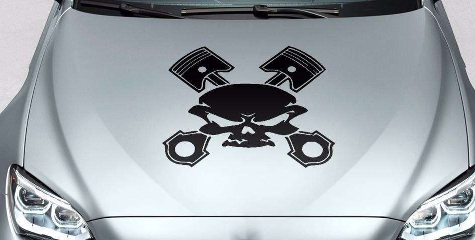 Skull Piston Crossbones hood vinyl decal sticker for car track wrangler fj etc