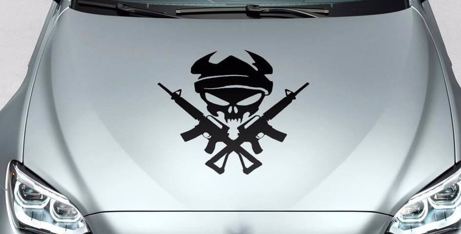 Skull Monster and guns hood vinyl decal sticker for car track wrangler fj etc