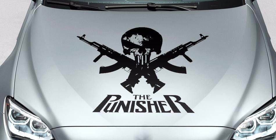 PUNISHER skull - words GUN hood side vinyl decal sticker for car track suv