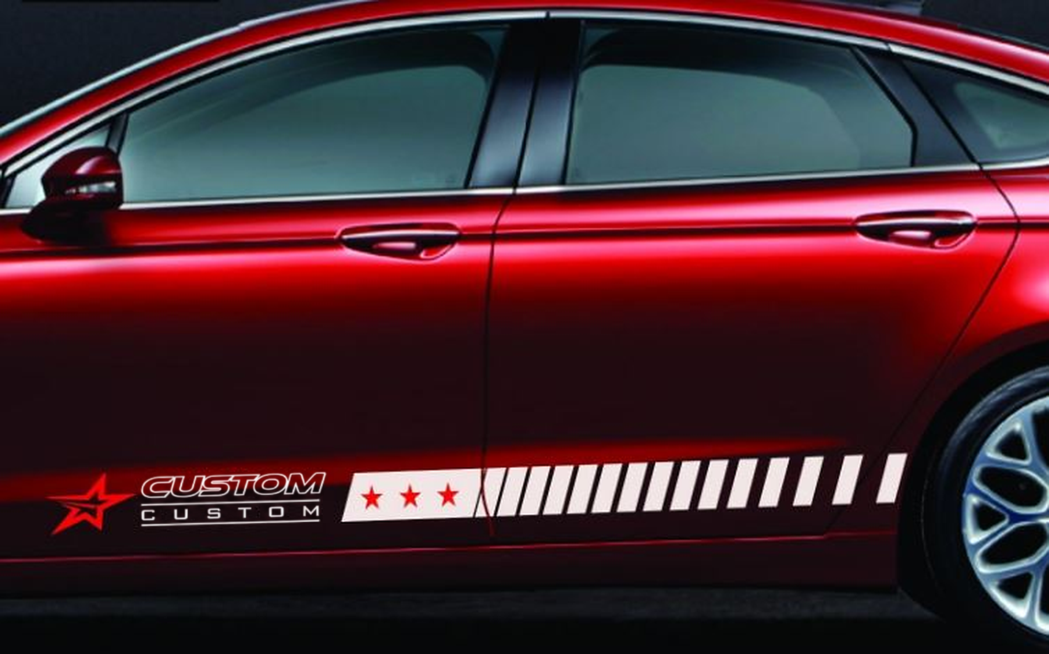 CUSTOM Lettering Star Strobe Side Stripes Vinyl Decals for Musclecar Fusion SEL Hybrid 2006-2015