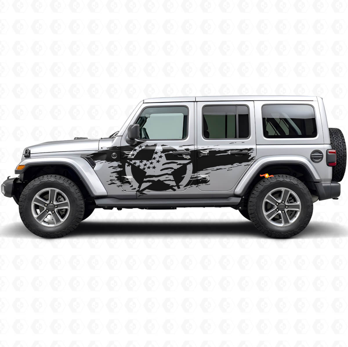 Distressed USA Flag Star Side Vinyl Decal Kit for Jeep Wrangler