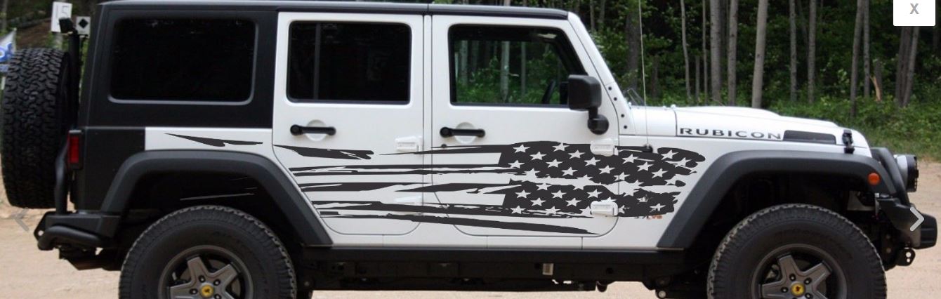 Distressed American Flag , rip, tear, body decal set Universal fits Jeep JK  XJ