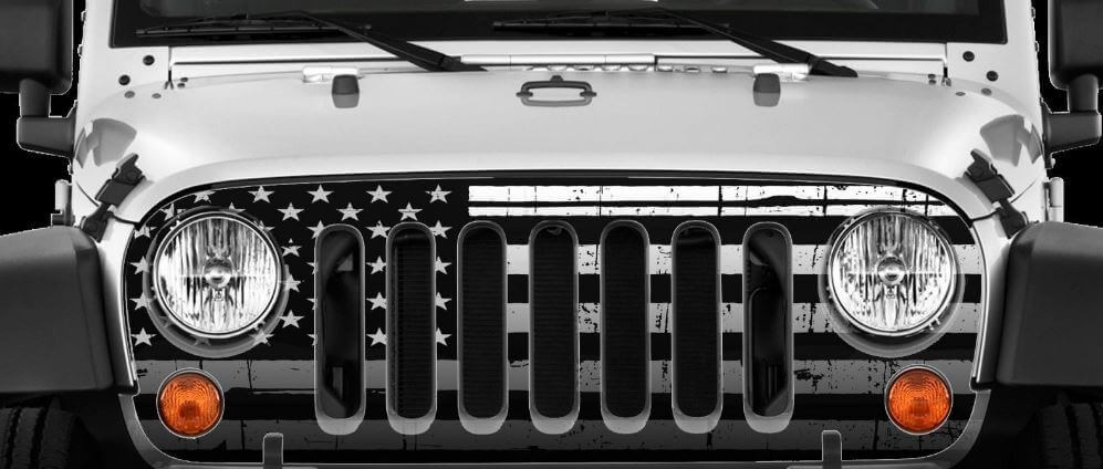 Distressed American Flag Front Grille Decal for Jeep Wrangler JK 2007-2018