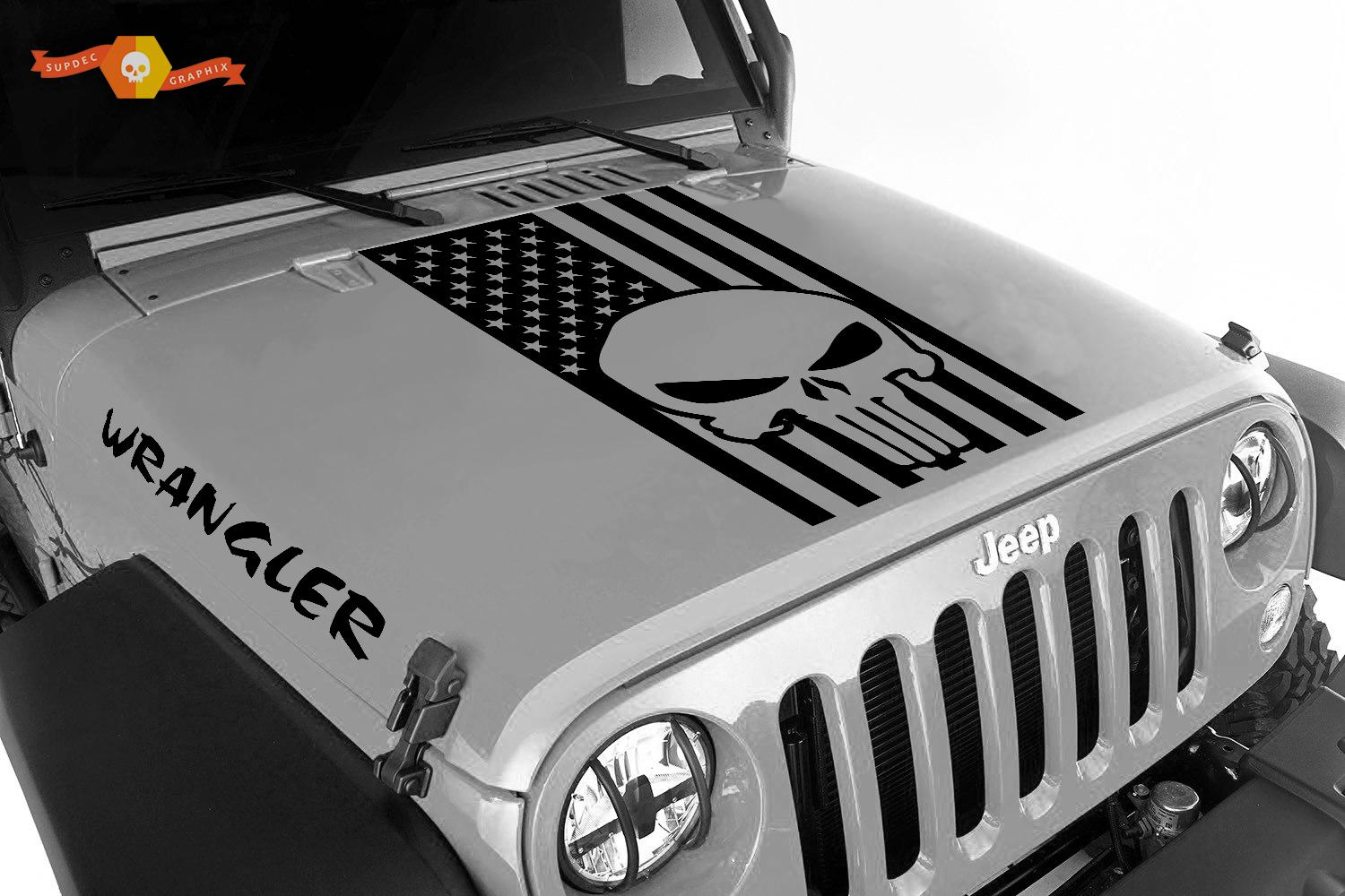 Jeep Wrangler Blackout Punisher American Flag 3 pc set vinyl hood ...
