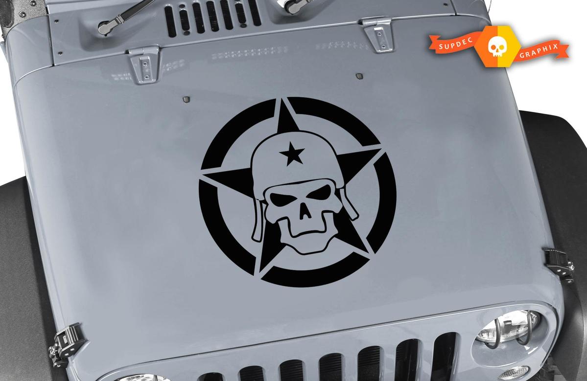 Jeep Wrangler ARMY SKULL Military Star Vinyl Hood Decal TJ LJ JK 23 X 23