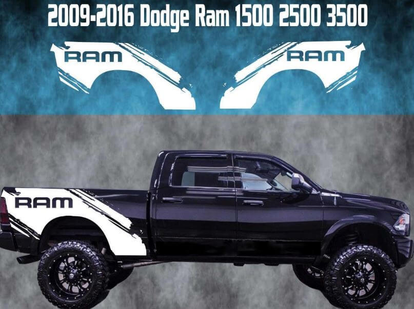 Mud Splash Rear Side  Vinyl Decal Set for Dodge Ram 1500-3500 2009-2016