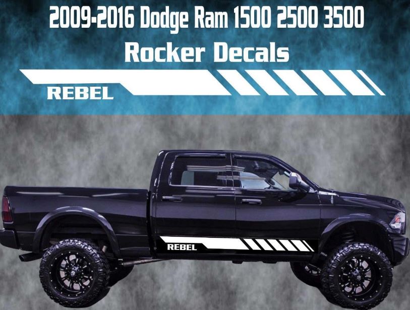 2009-2016 Dodge Ram Rocker Stripe Vinyl Decal Graphic Racing 1500 2500 Rebel