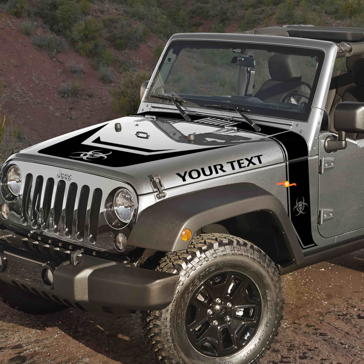 Biohazard Style Stripes Hood Blackout Vinyl Decal Kit for Jeep Rubicon