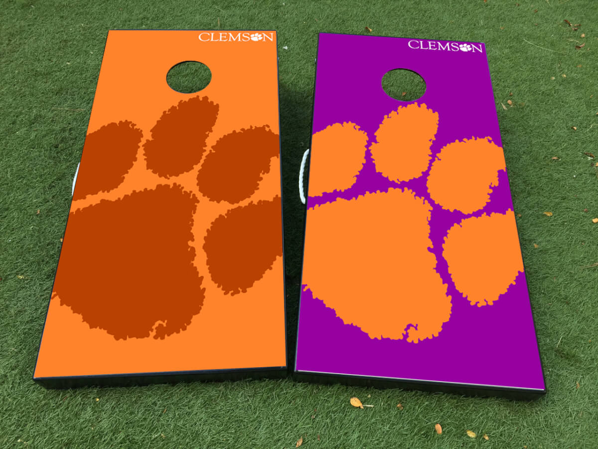 Clemson Tigers Paw Cornhole Board Vinyl Wrap Decal Set