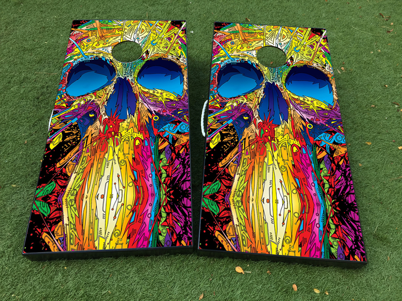 Colorful Skull art Cornhole Board Game Decal VINYL WRAPS with LAMINATED