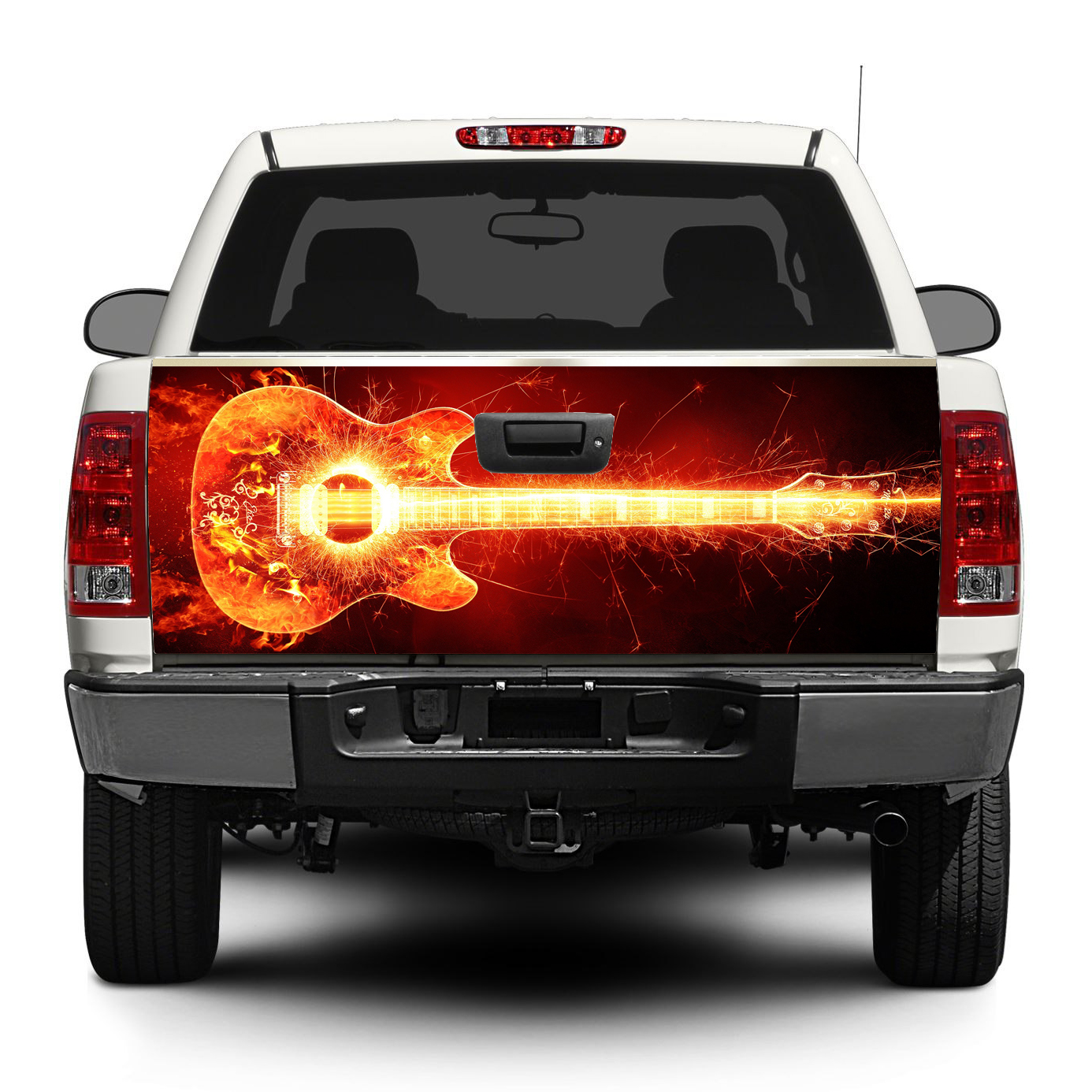 Guitar Buring rock music Tailgate Decal Sticker Wrap Pick-up Truck SUV Car