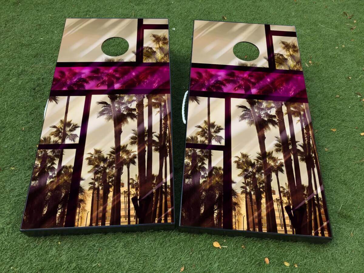 Miami Palm Cornhole Board Vinyl Wrap Decal Set