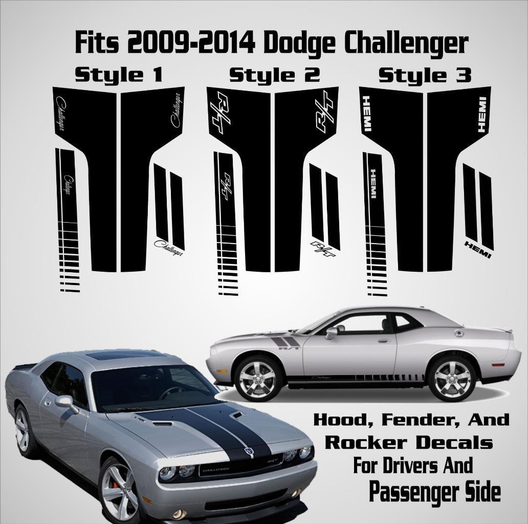2009-2014 Dodge Challenger Hood Racing Stripe Decal RT Full Graphics Car Kit
