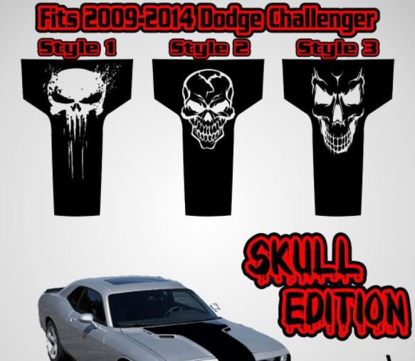 2009 2010 2011 2012 2013 2014  - 2020 Dodge Challenger Hood Racing Stripe Decal Skull