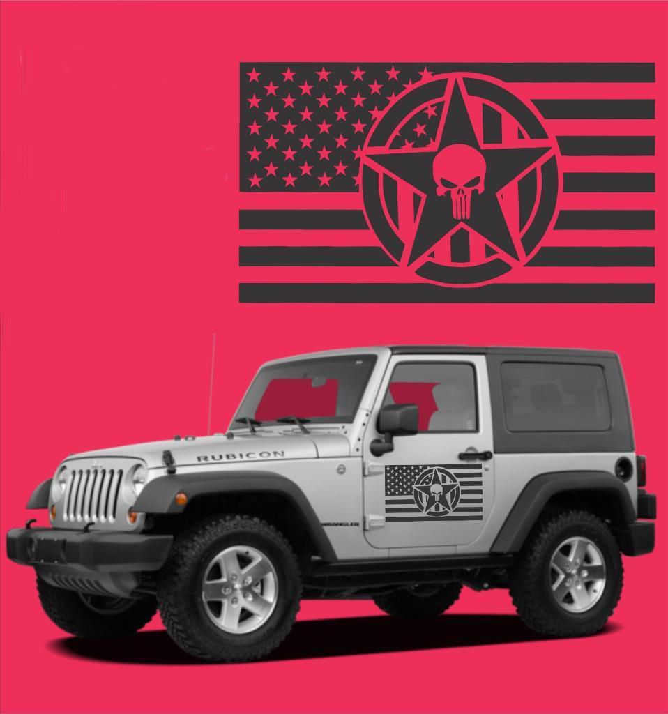 Amerikanische Flagge Star Punisher Vinyl Tür Aufkleber passt Wrangler TJ LJ JK CJ Militär