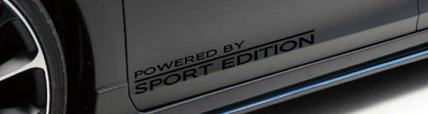 2 - POWERED BY SPORT EDITION Vinyl skirt racing Decal door logo sticker BLACK