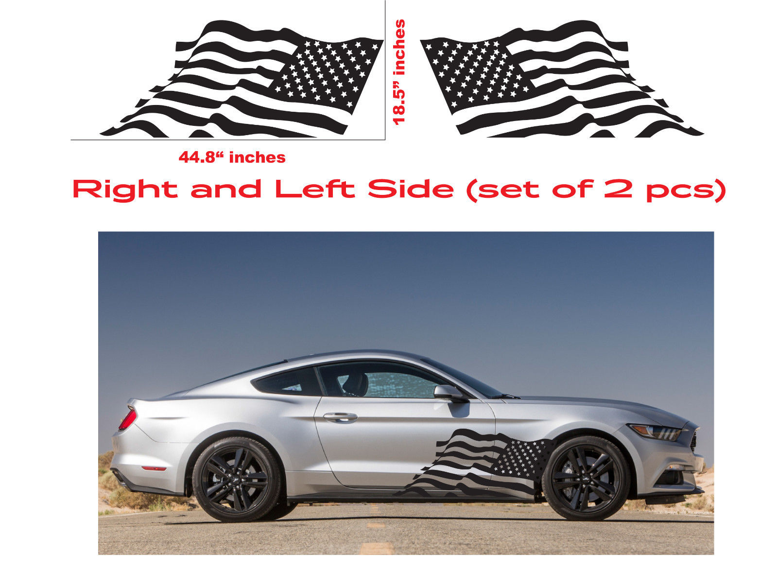 Sticker for Ford MUSTANG Side USA Flag  graphics Vinyl Design Graphics Decal