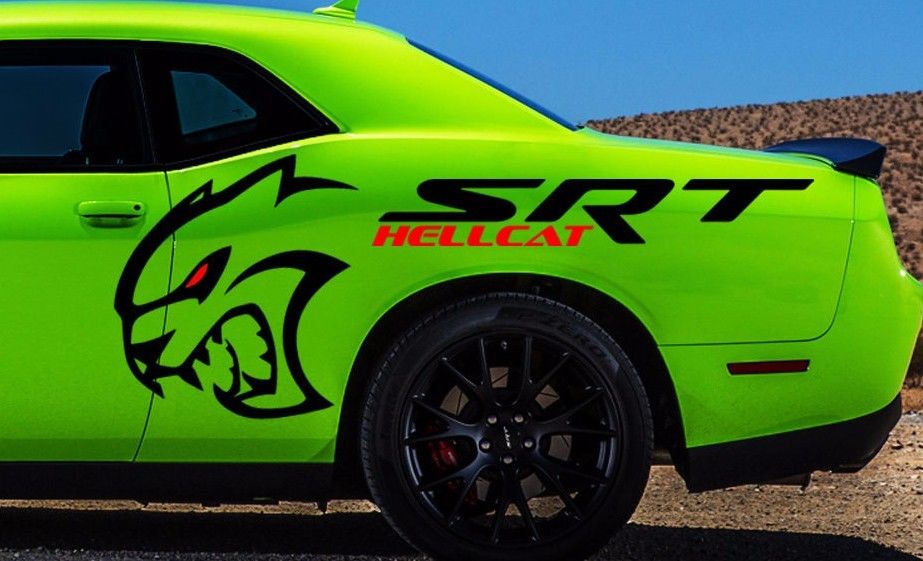 SRT Challenger Hellcat Large Quarter Panel Decals kit with Red Eyes.