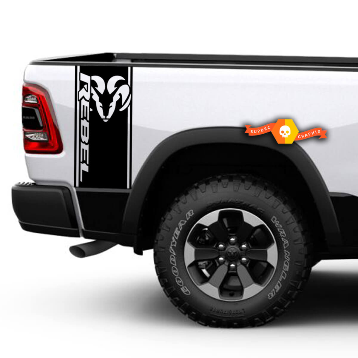 Dodge Ram Rebel Seitenstreifenbett Logo Truck Vinyl Aufkleber Grafik