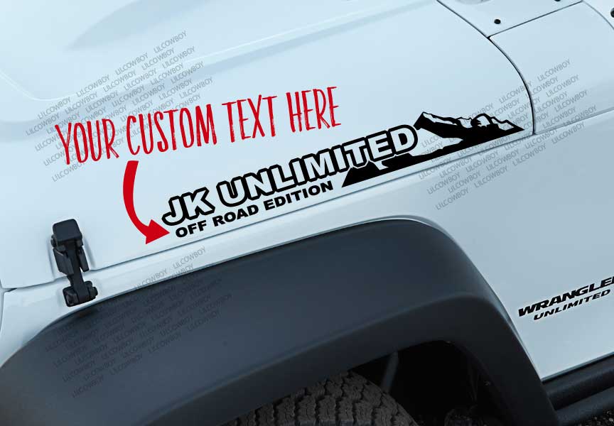 Custom Text & JK Unlimited Hood Vinyl Decal Sticker for Jeep Wrangler