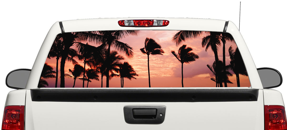 Palm Trees Sunset Paradise Beach Rear Window Decal Sticker Pick-up Truck SUV Car 3