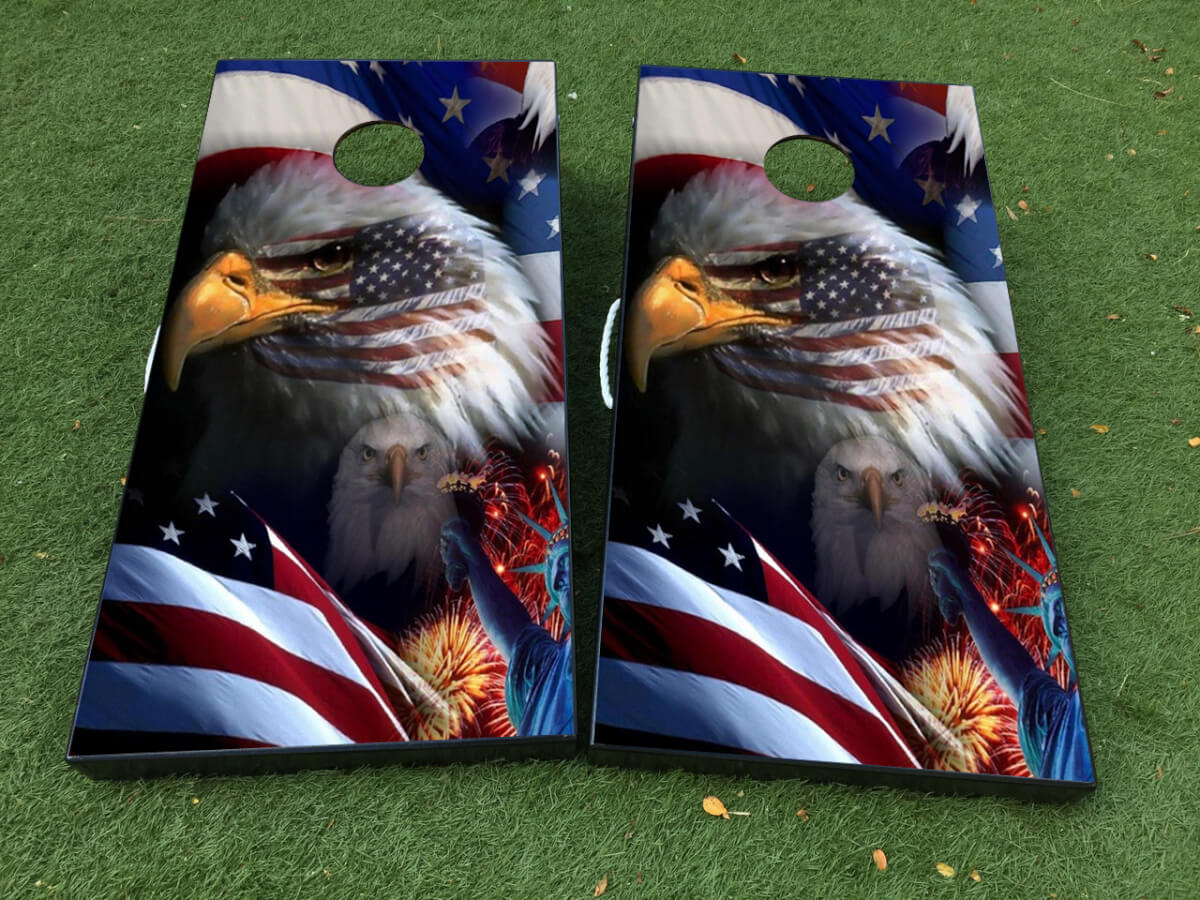 American Flag Eagle Cornhole Board Vinyl Wrap Decal Set