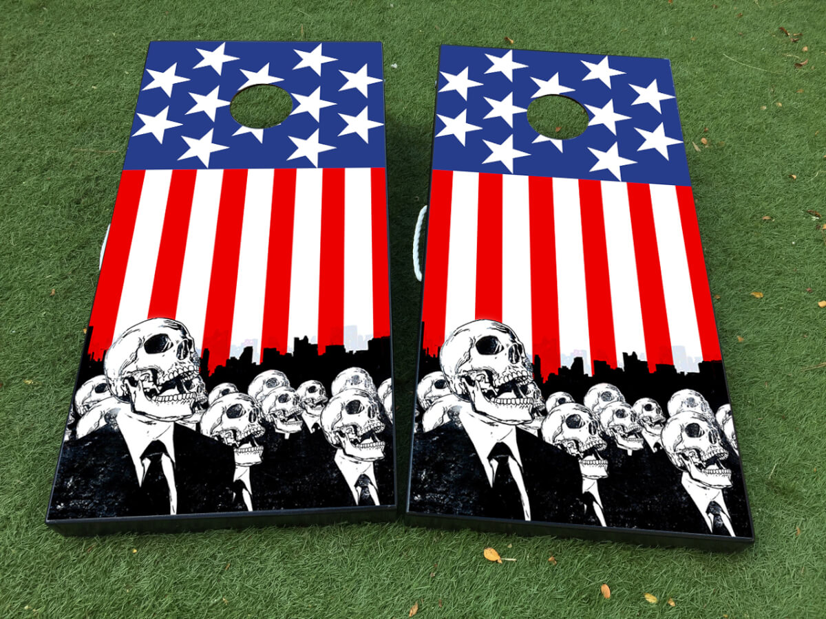 American Flag Zombie Cornhole Board Vinyl Decal Wrap Set