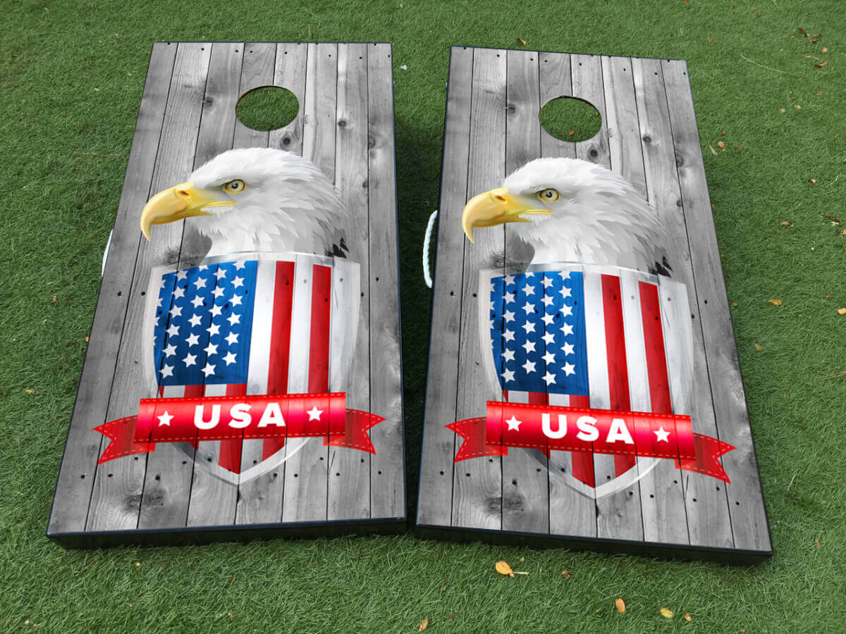 Bald Eagle USA Flag Cornhole Board Wrap Vinyl Decal Set