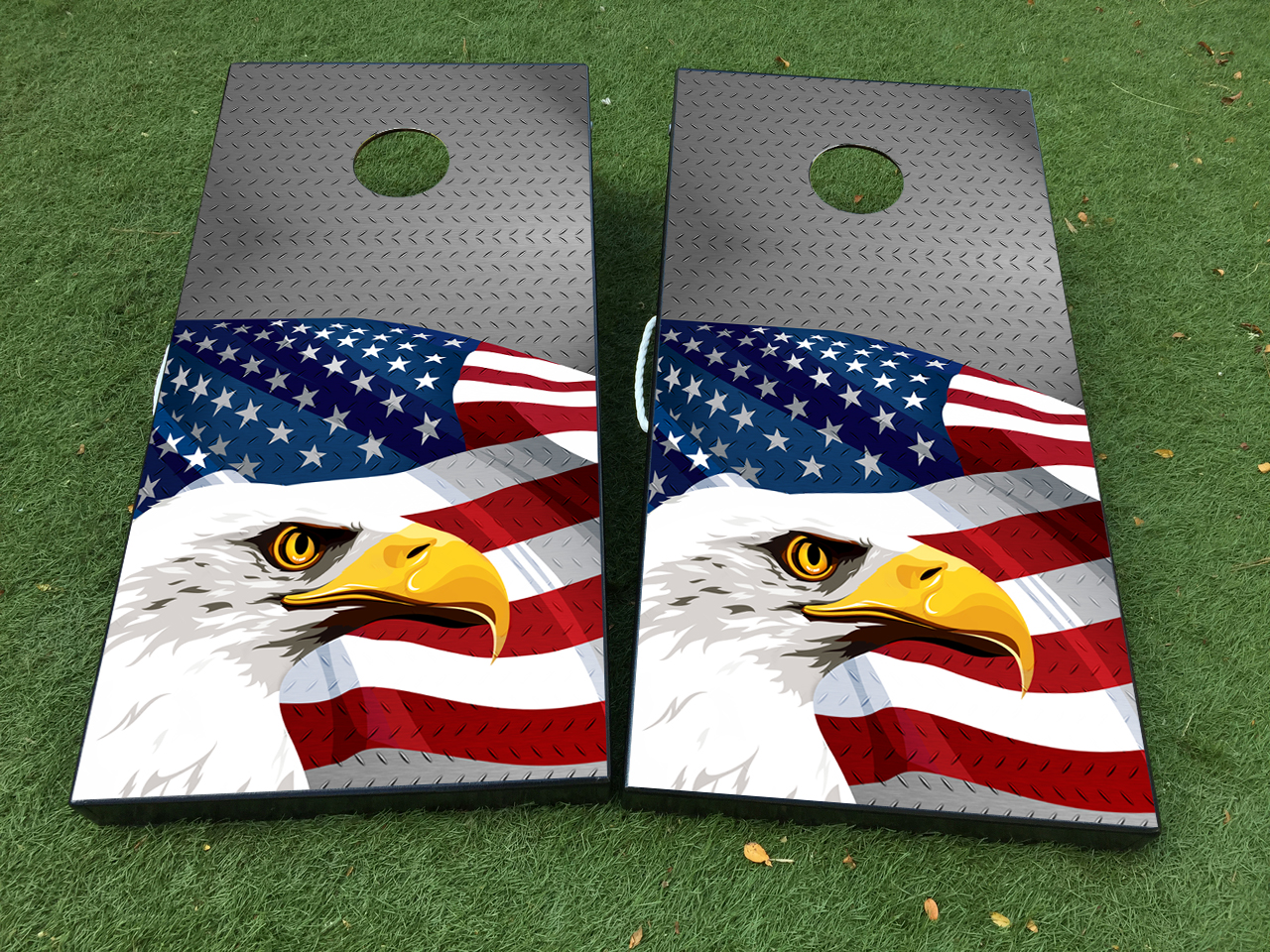 American Eagle Steel Texture Cornhole Board Game Decal VINYL WRAPS with LAMINATED
