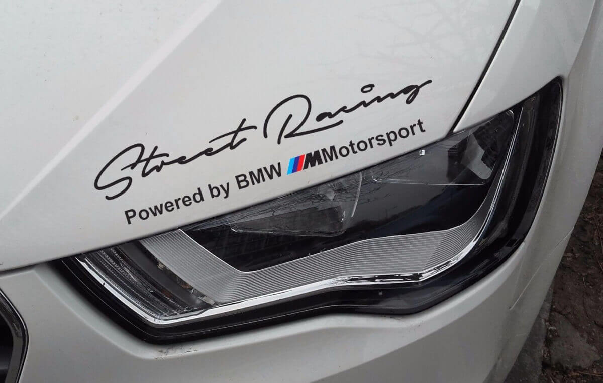 Street Racing M-Style Hood Headlight Vinyl Decal Set for BMW Cars