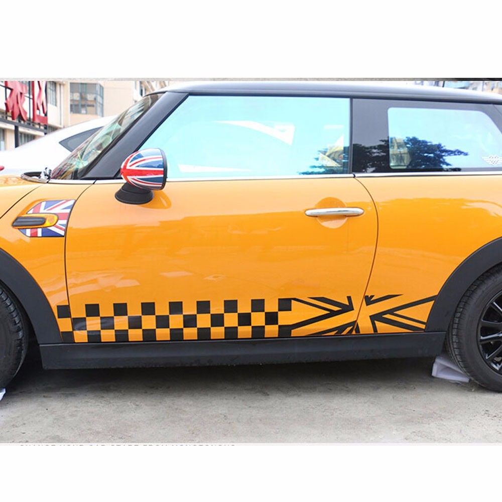 Checkered Style Side Racing Stripes Door Skirt Decal Sticker for MINI Cooper F56