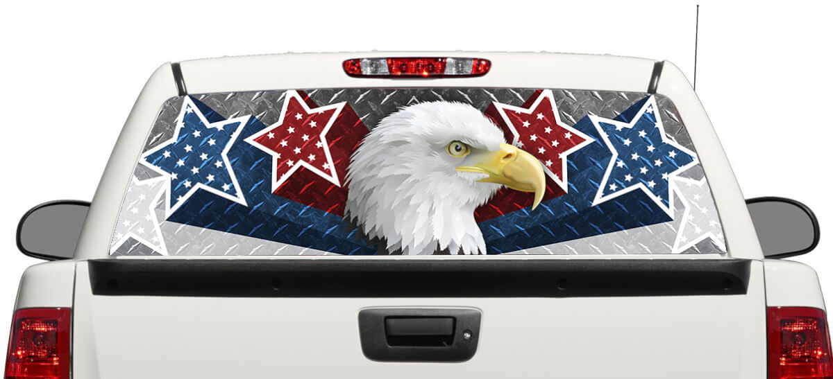 Bald Eagle & USA Stars Rear Window Vinyl Decal for Pick-up Trucks SUVs