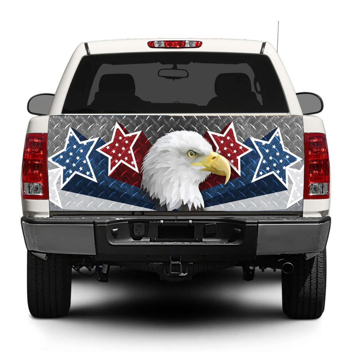 American Eagle USA Stars Diamond Plate Tailgate Vinyl Decal for Pickup Trucks and SUVs