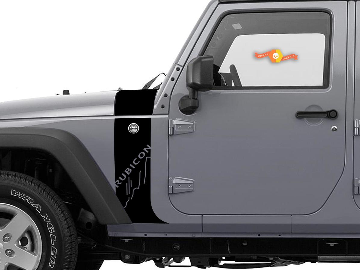 Jeep Wrangler JK Hood Cowl and Stripe going down the fender Decal Sticker  graphics