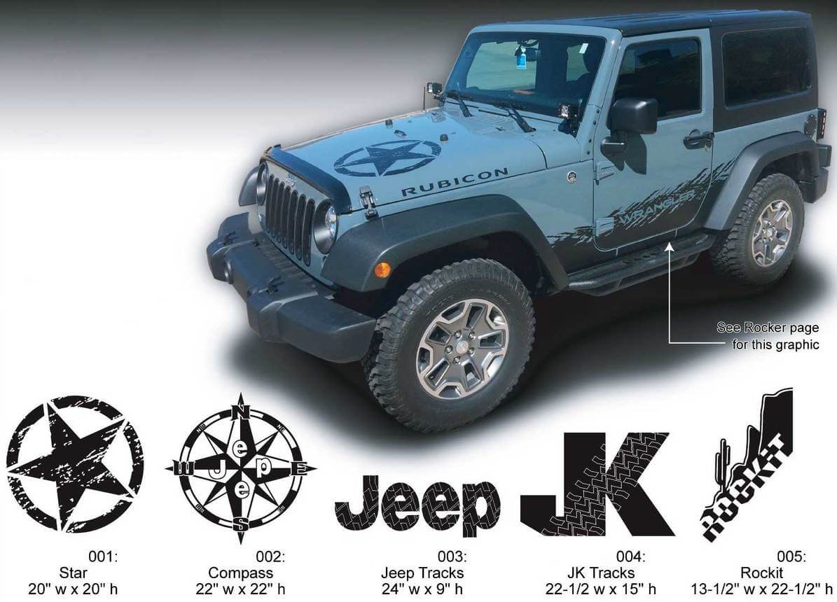 Rockit Hood Graphics Vinyl Decal Sticker for Jeep Wrangler Rubicon JK