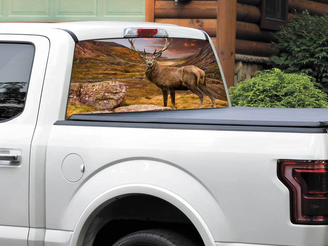 Deer and Mountains beautiful nature Rear Window Decal Sticker Pick-up Truck SUV Car any size