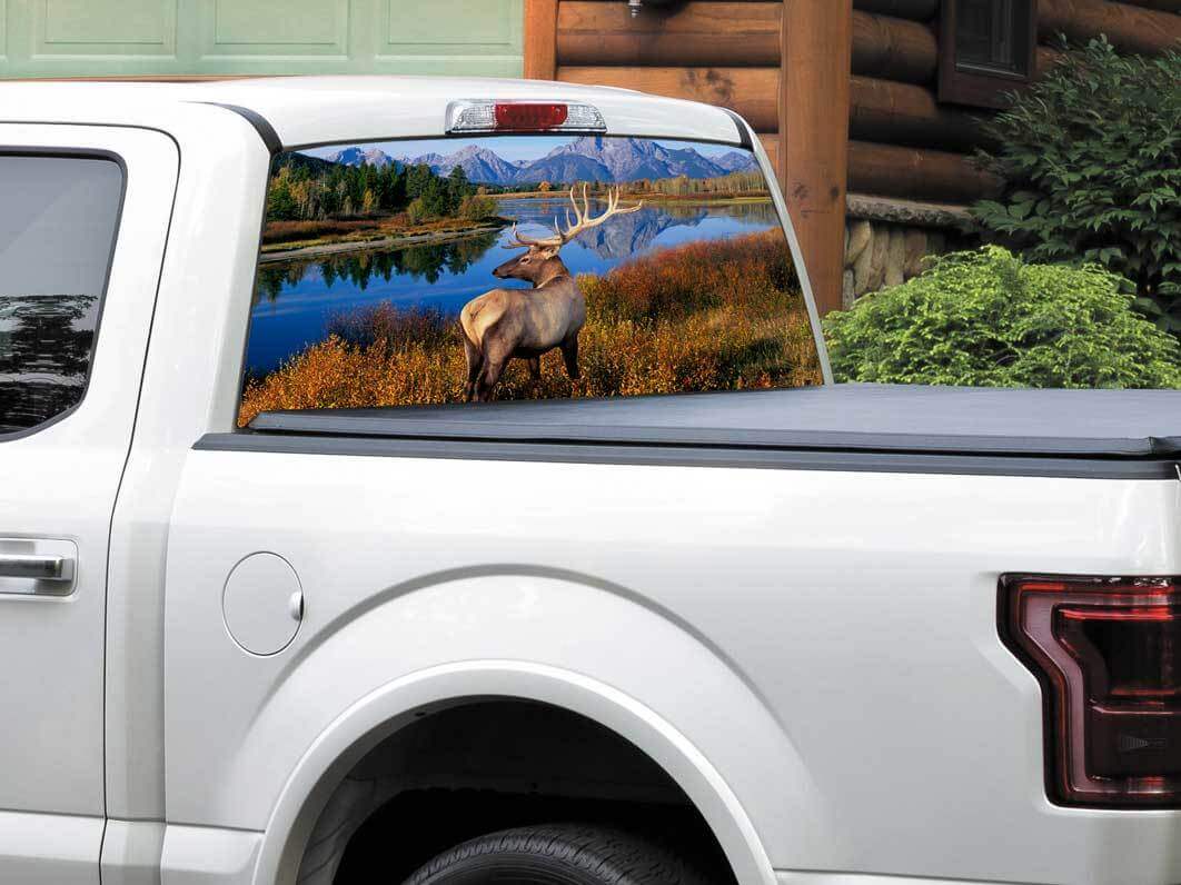Deer Mountains River Rear Window Vinyl Decal for Pick-up Truck SUV