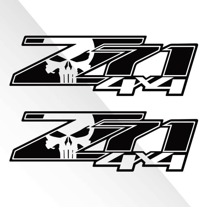 Z71 4x4 Punisher Skull Bedside Vinyl Decal Sticker for Chevrolet Silverado