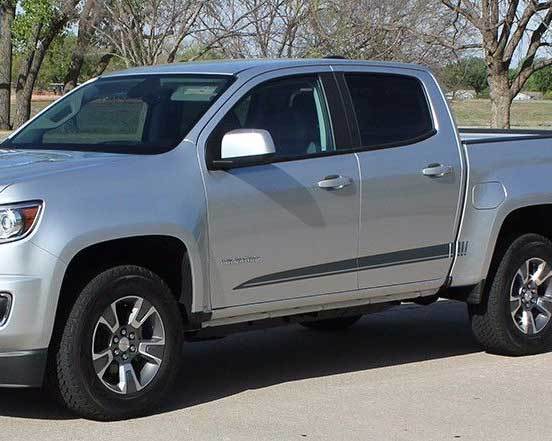 GMC Canyon and Chevrolet Colorado Graphics Rocker Decals Vinyl Stripes kit fits to 2015-2017