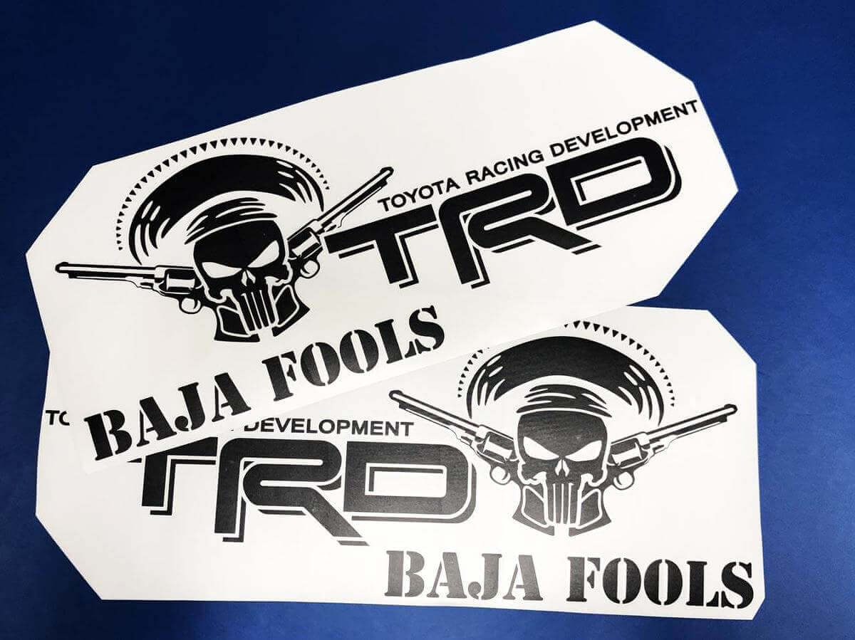 TRD Style Baja Fools Punisher Skull Bed Side Decals for Toyota Trucks