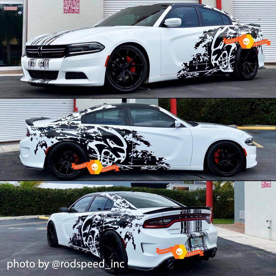 Hellcat Grunge Style Full Stripe Vinyl Decal Kit for Dodge Challenger & Charger