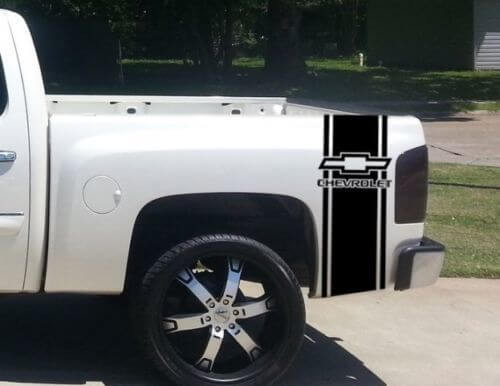 Custom Truck Chevrolet Bow Tie Bed Stripe Sticker Decal Set of 2 for Chevy Pickup