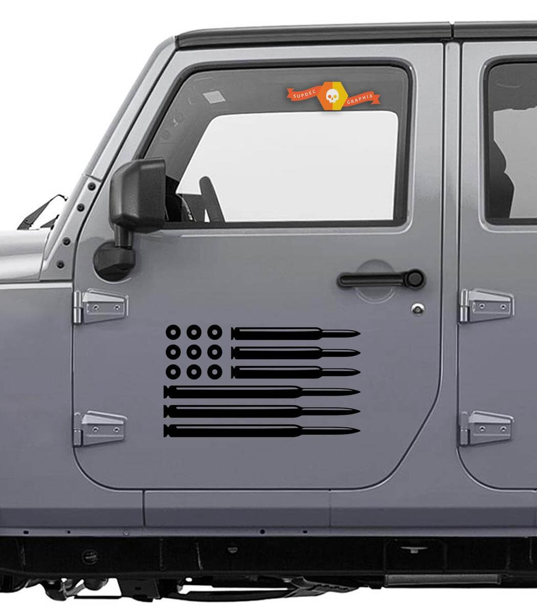 USA Flag Bullet Style Side Vinyl Decal Set for Jeep Wrangler