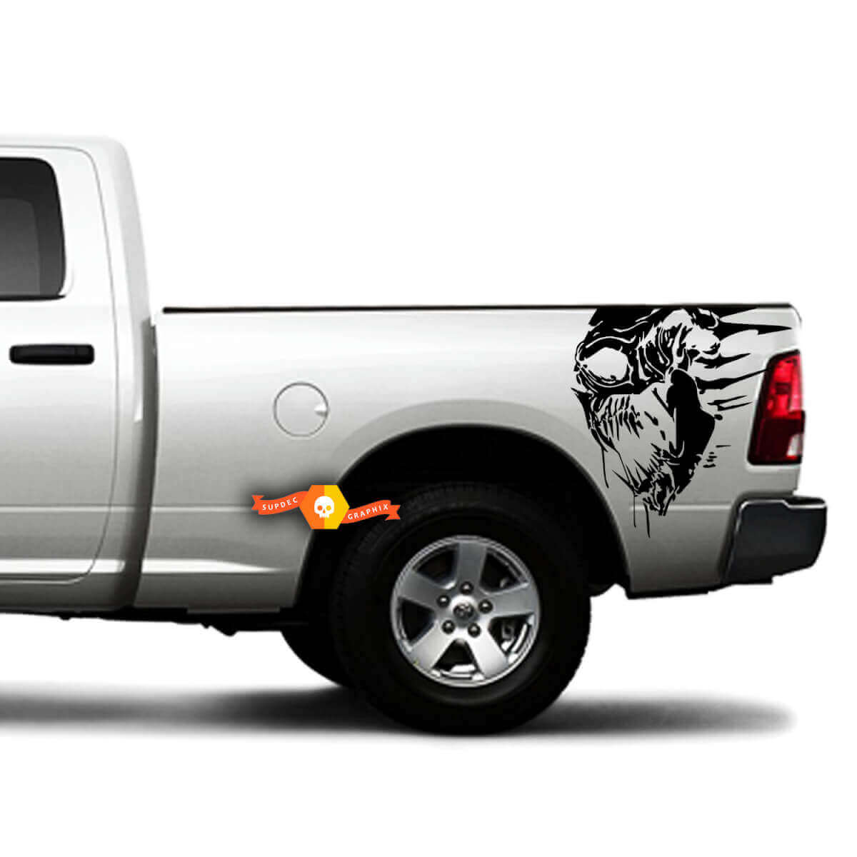 Grunge Skull Truck Rear Side Vinyl Decal for Dodge Ram 1500