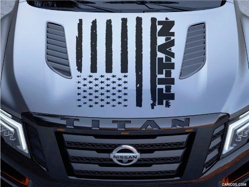 Nissan Titan Logo Hood Truck Truck Vinile Decalcomania Grafica Distressed American Bandiera Pickup