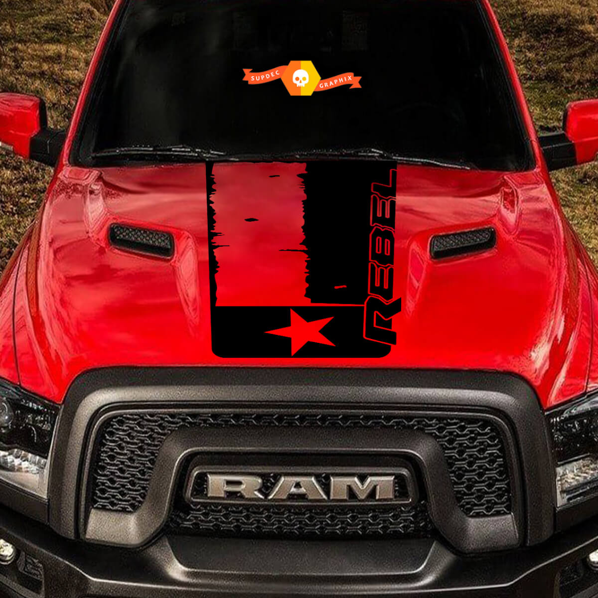 2015-17 Dodge Ram Rebel Distressed Texas Flag Hood Truck Vinyl Decal Graphic #1