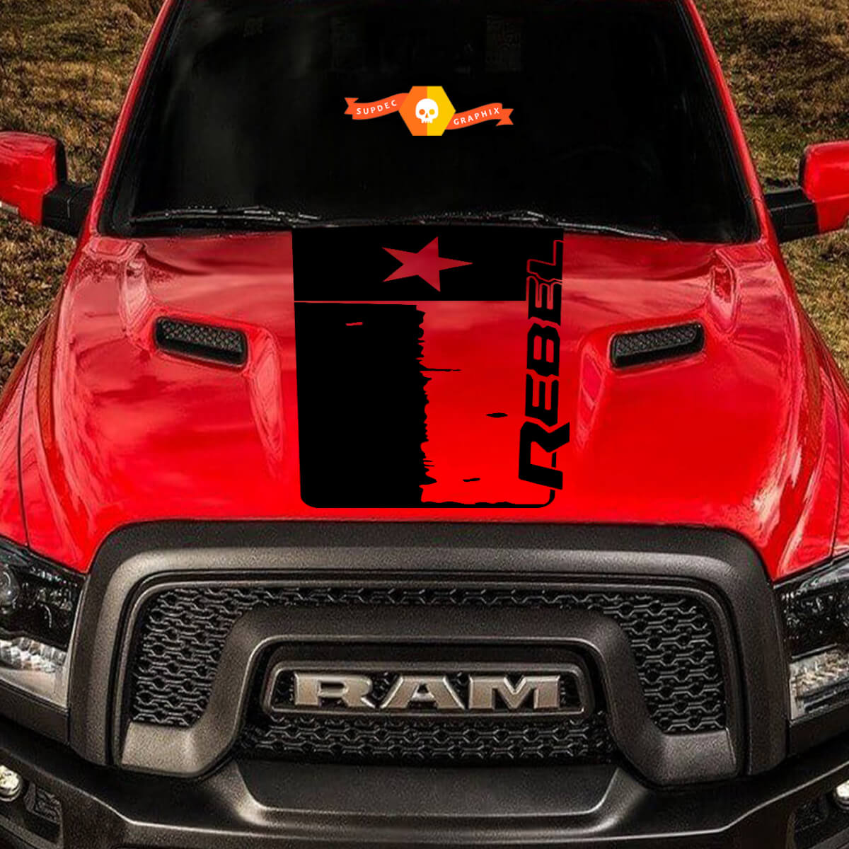 2015-17 Dodge Ram Rebel Distressed Texas Flag Hood Truck Vinyl Decal Graphic #2