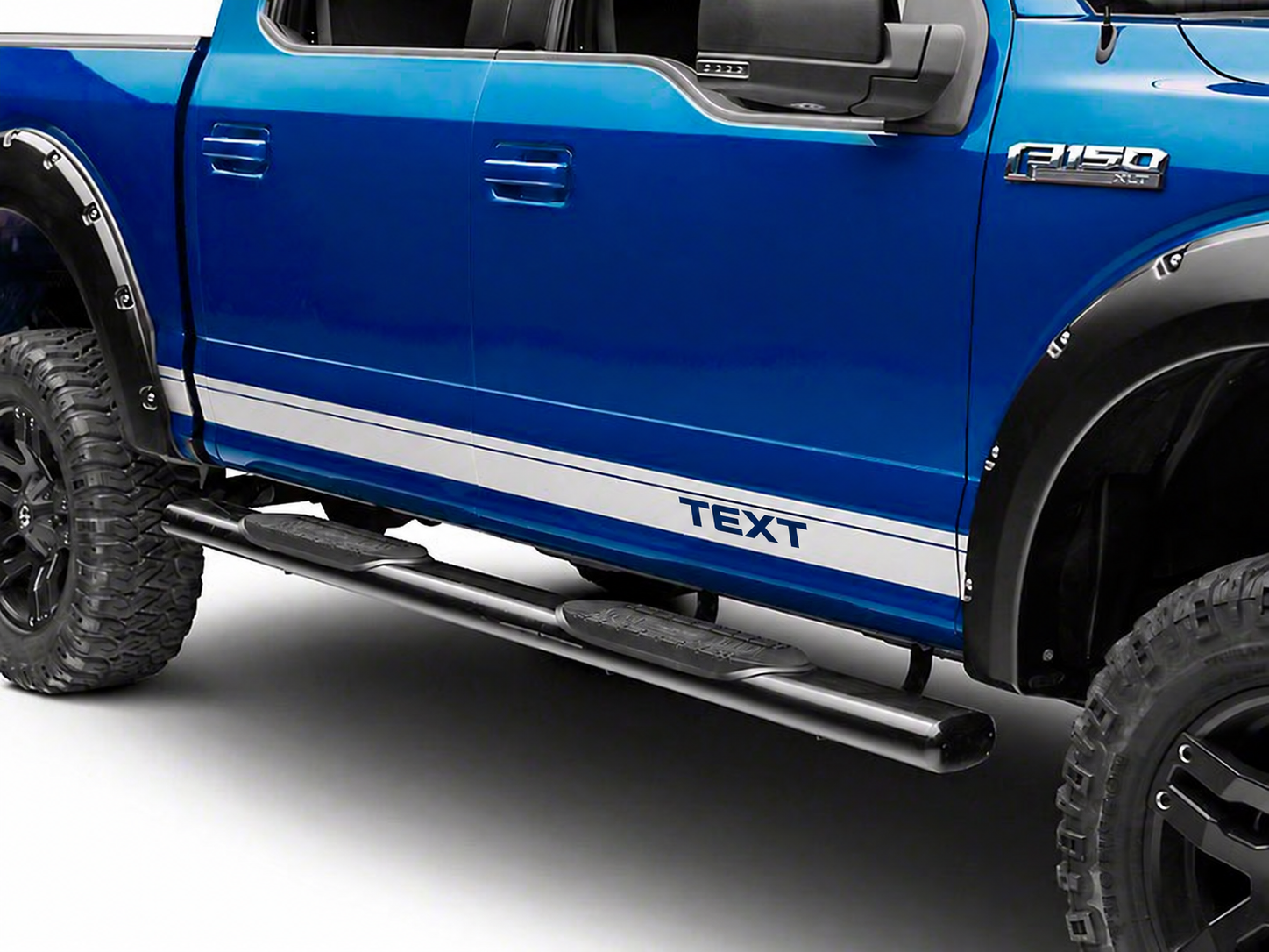 TEXT Silver Pinstriped Stripes Rocker Panel Vinyl Decal Sticker for Ford F-150